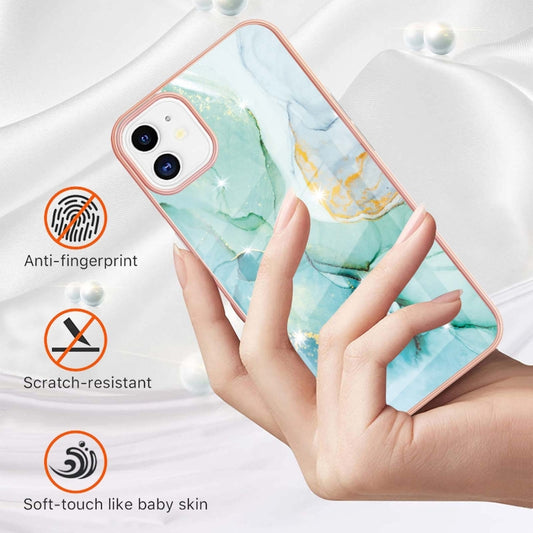 For iPhone 11 Electroplating Marble Pattern Dual-side IMD TPU Shockproof Case (Green 003) by buy2fix
