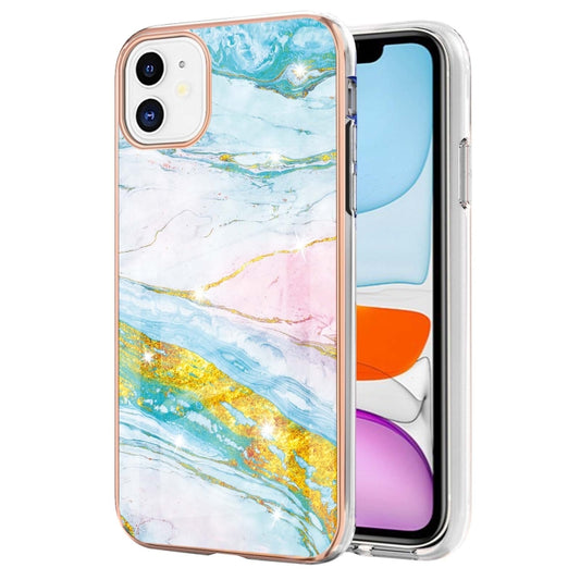 For iPhone 11 Electroplating Marble Pattern Dual-side IMD TPU Shockproof Case (Green 004) by buy2fix