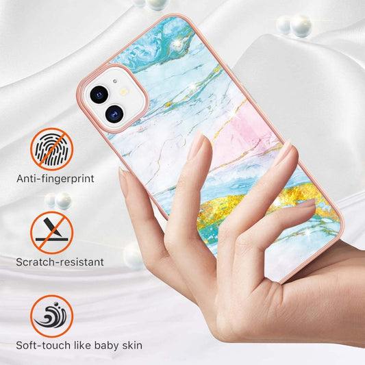 For iPhone 11 Electroplating Marble Pattern Dual-side IMD TPU Shockproof Case (Green 004) by buy2fix
