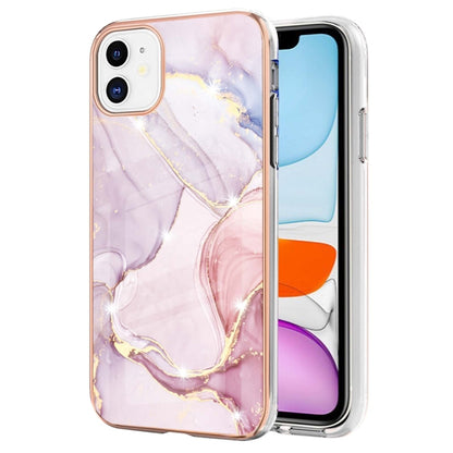 For iPhone 11 Electroplating Marble Pattern Dual-side IMD TPU Shockproof Case (Rose Gold 005) by buy2fix