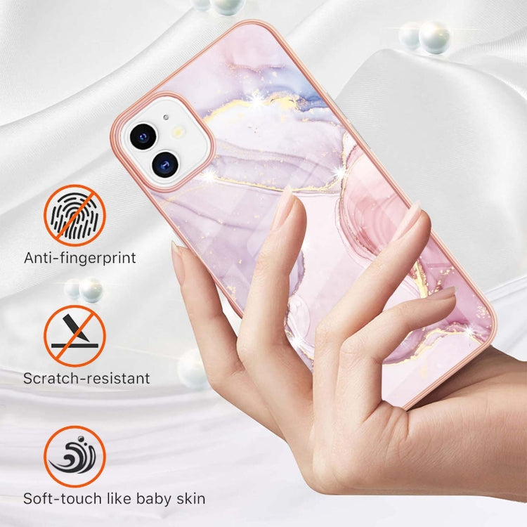 For iPhone 11 Electroplating Marble Pattern Dual-side IMD TPU Shockproof Case (Rose Gold 005) by buy2fix