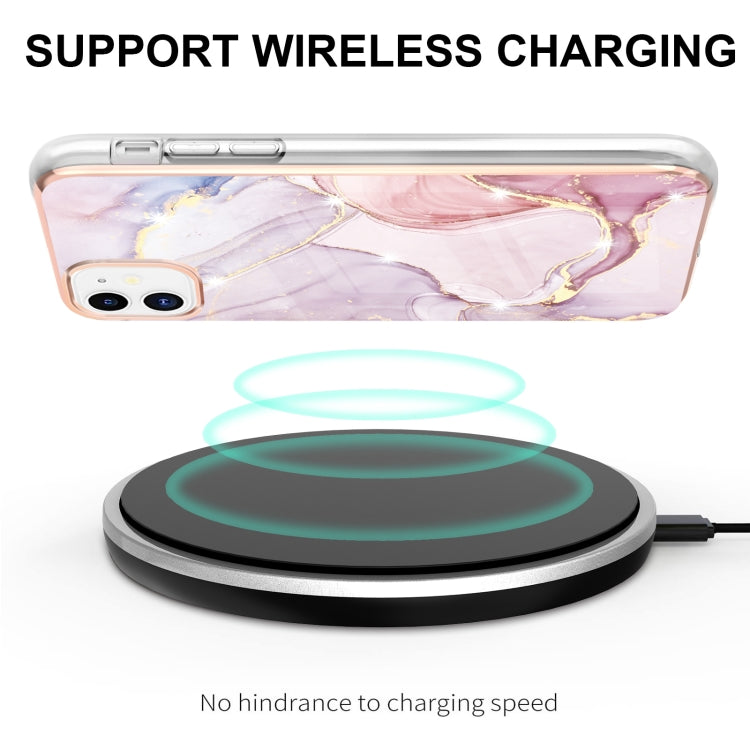 For iPhone 11 Electroplating Marble Pattern Dual-side IMD TPU Shockproof Case (Rose Gold 005) by buy2fix