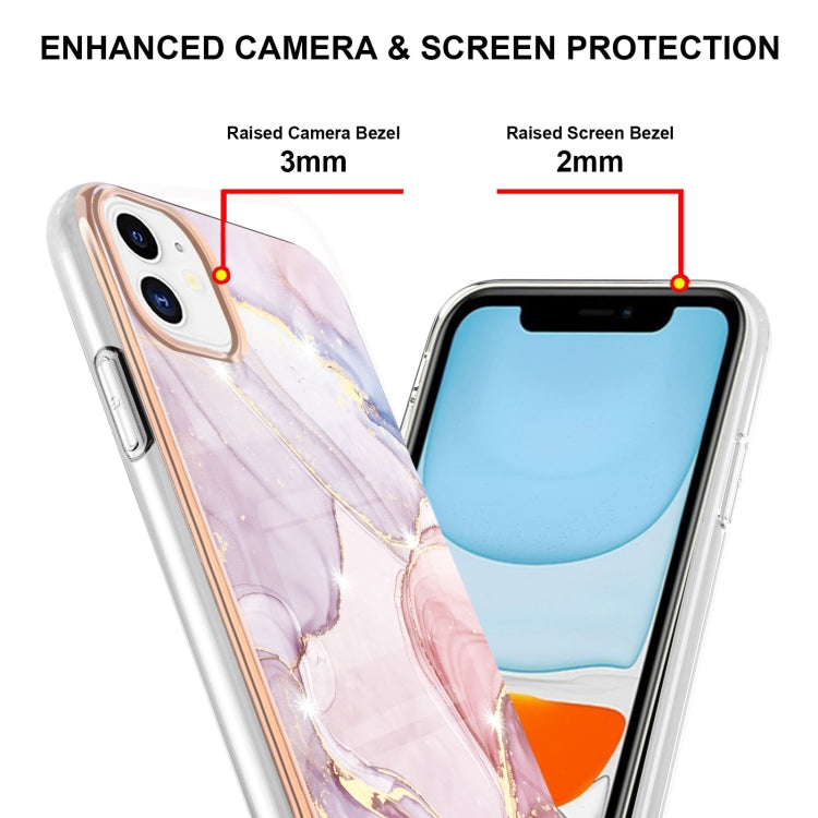 For iPhone 11 Electroplating Marble Pattern Dual-side IMD TPU Shockproof Case (Rose Gold 005) by buy2fix