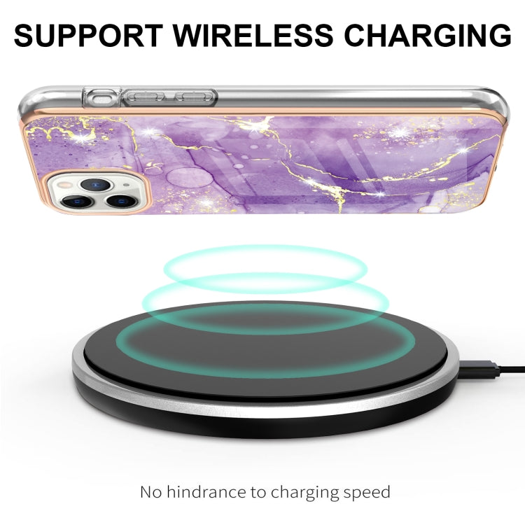 For iPhone 11 Pro Max Electroplating Marble Pattern Dual-side IMD TPU Shockproof Case (Purple 002) by buy2fix