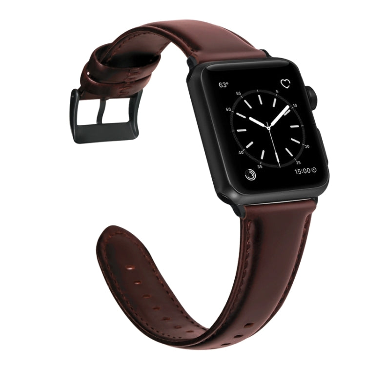 For Apple Watch Series 9&8&7 41mm / SE 3&SE 2&6&SE&5&4 40mm / 3&2&1 38mm Oil Wax Genuine Leather Strap Watch Band(Red Brown) by buy2fix