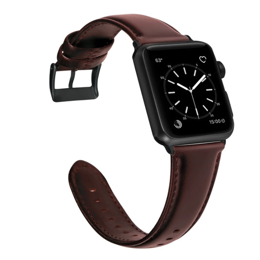 For Apple Watch Series 9&8&7 41mm / SE 3&SE 2&6&SE&5&4 40mm / 3&2&1 38mm Oil Wax Genuine Leather Strap Watch Band(Red Brown) by buy2fix