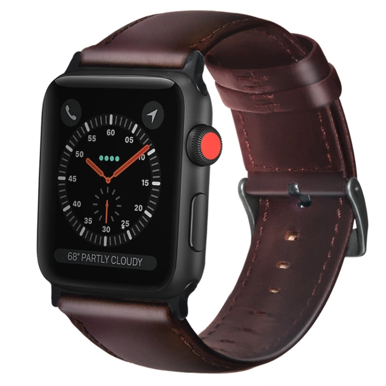 For Apple Watch Series 9&8&7 41mm / SE 3&SE 2&6&SE&5&4 40mm / 3&2&1 38mm Oil Wax Genuine Leather Strap Watch Band(Red Brown) by buy2fix