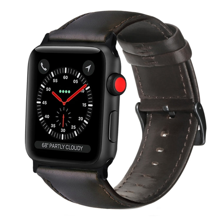 For Apple Watch Series 7 41mm / 6 & SE & 5 & 4 40mm / 3 & 2 & 1 38mm Oil Wax Genuine Leather Strap Watch Band(Dark Brown) by buy2fix
