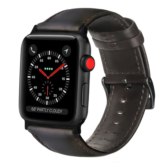 For Apple Watch Series 7 41mm / 6 & SE & 5 & 4 40mm / 3 & 2 & 1 38mm Oil Wax Genuine Leather Strap Watch Band(Dark Brown) by buy2fix