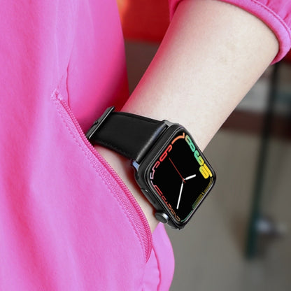 For Apple Watch Ultra 49mm&Watch Ultra 2 49mm / Series 9&8&7 45mm / SE 3&SE 2&6&SE&5&4 44mm / 3&2&1 42mm Oil Wax Genuine Leather Strap Watch Band(Black) by buy2fix