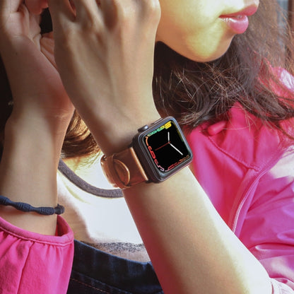 For Apple Watch Ultra 49mm&Watch Ultra 2 49mm / Series 9&8&7 45mm / SE 3&SE 2&6&SE&5&4 44mm / 3&2&1 42mm Oil Wax Genuine Leather Strap Watch Band(Yellow Brown) by buy2fix