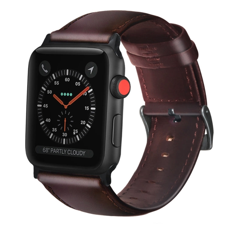 For Apple Watch Ultra 49mm&Watch Ultra 2 49mm / Series 9&8&7 45mm / SE 3&SE 2&6&SE&5&4 44mm / 3&2&1 42mm Oil Wax Genuine Leather Strap Watch Band(Red Brown) by buy2fix