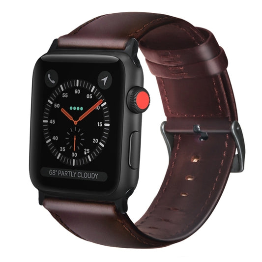 For Apple Watch Ultra 49mm&Watch Ultra 2 49mm / Series 9&8&7 45mm / SE 3&SE 2&6&SE&5&4 44mm / 3&2&1 42mm Oil Wax Genuine Leather Strap Watch Band(Red Brown) by buy2fix