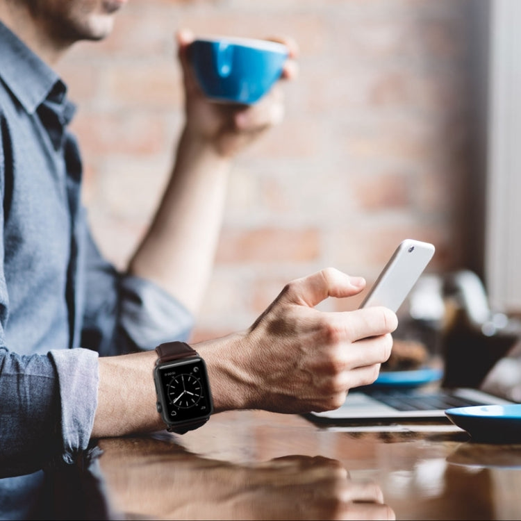 For Apple Watch Ultra 49mm&Watch Ultra 2 49mm / Series 9&8&7 45mm / SE 3&SE 2&6&SE&5&4 44mm / 3&2&1 42mm Oil Wax Genuine Leather Strap Watch Band(Red Brown) by buy2fix