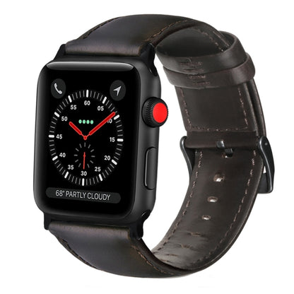 For Apple Watch Ultra 49mm&Watch Ultra 2 49mm / Series 9&8&7 45mm / SE 3&SE 2&6&SE&5&4 44mm / 3&2&1 42mm Oil Wax Genuine Leather Strap Watch Band(Dark Brown) by buy2fix