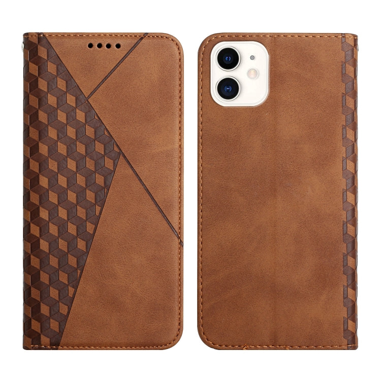 For iPhone 12 mini Diamond Pattern Splicing Skin Feel Magnetic Horizontal Flip Leather Case with Card Slots & Holder & Wallet (Brown) by buy2fix