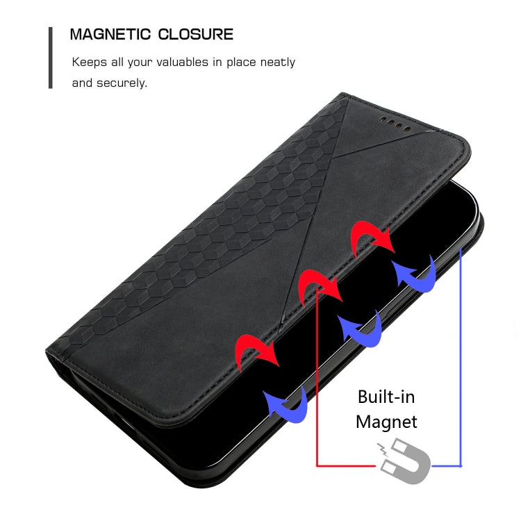 For iPhone 12 mini Diamond Pattern Splicing Skin Feel Magnetic Horizontal Flip Leather Case with Card Slots & Holder & Wallet (Black) by buy2fix