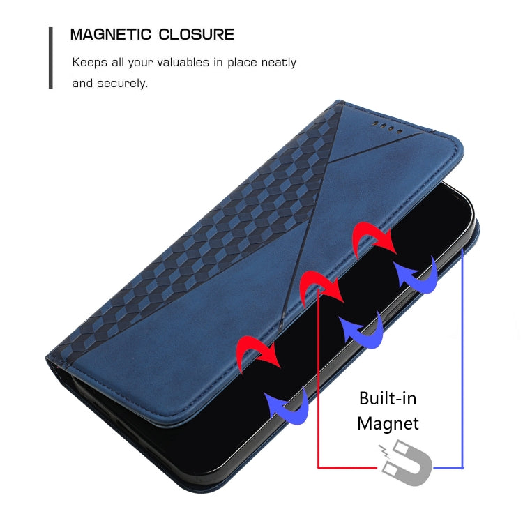 For iPhone 12 / 12 Pro Diamond Pattern Splicing Skin Feel Magnetic Horizontal Flip Leather Case with Card Slots & Holder & Wallet(Blue) by buy2fix