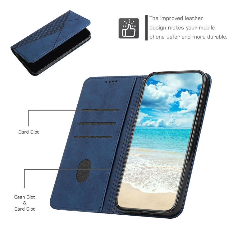 For iPhone 12 / 12 Pro Diamond Pattern Splicing Skin Feel Magnetic Horizontal Flip Leather Case with Card Slots & Holder & Wallet(Blue) by buy2fix