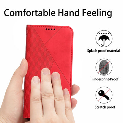 For iPhone 12 / 12 Pro Diamond Pattern Splicing Skin Feel Magnetic Horizontal Flip Leather Case with Card Slots & Holder & Wallet(Red) by buy2fix