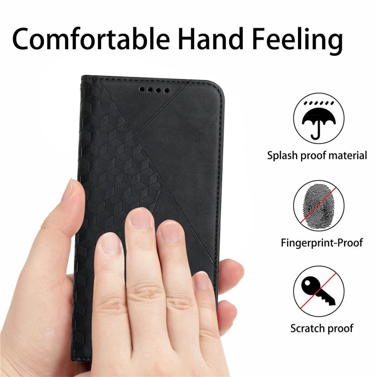 For iPhone 12 / 12 Pro Diamond Pattern Splicing Skin Feel Magnetic Horizontal Flip Leather Case with Card Slots & Holder & Wallet(Black) by buy2fix