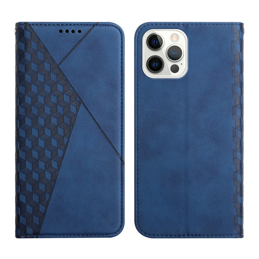 For iPhone 12 Pro Max Diamond Pattern Splicing Skin Feel Magnetic Horizontal Flip Leather Case with Card Slots & Holder & Wallet(Blue) by buy2fix