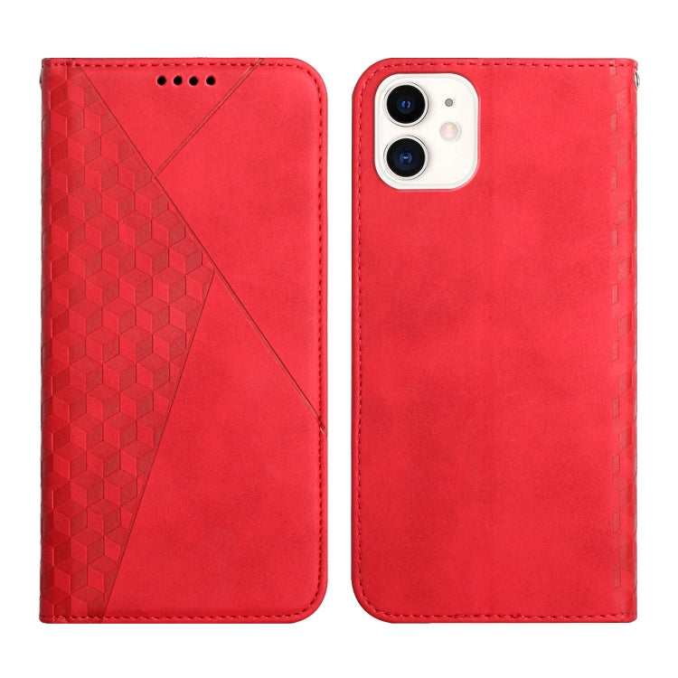 For iPhone 11 Diamond Pattern Splicing Skin Feel Magnetic Horizontal Flip Leather Case with Card Slots & Holder & Wallet (Red) by buy2fix