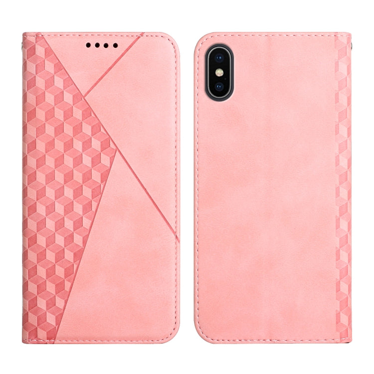For iPhone X / XS Diamond Pattern Splicing Skin Feel Magnetic Horizontal Flip Leather Case with Card Slots & Holder & Wallet(Rose Gold) by buy2fix