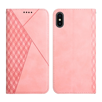 For iPhone X / XS Diamond Pattern Splicing Skin Feel Magnetic Horizontal Flip Leather Case with Card Slots & Holder & Wallet(Rose Gold) by buy2fix