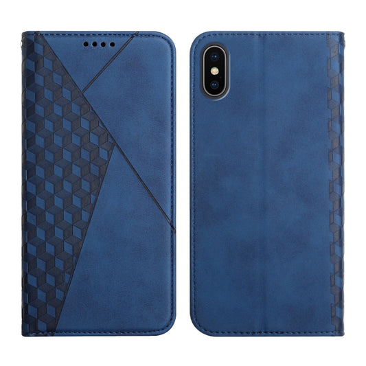 For iPhone XR Diamond Pattern Splicing Skin Feel Magnetic Horizontal Flip Leather Case with Card Slots & Holder & Wallet(Blue) by buy2fix