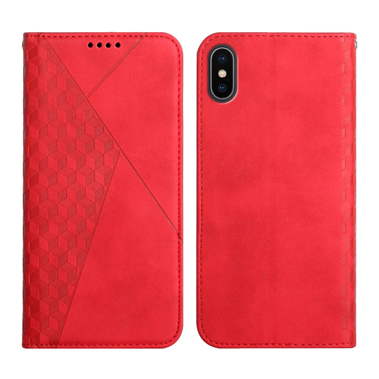 For iPhone XR Diamond Pattern Splicing Skin Feel Magnetic Horizontal Flip Leather Case with Card Slots & Holder & Wallet(Red) by buy2fix