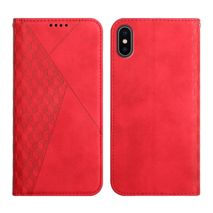 For iPhone XR Diamond Pattern Splicing Skin Feel Magnetic Horizontal Flip Leather Case with Card Slots & Holder & Wallet(Red) by buy2fix