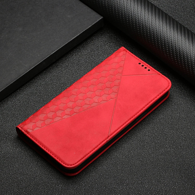 For iPhone XR Diamond Pattern Splicing Skin Feel Magnetic Horizontal Flip Leather Case with Card Slots & Holder & Wallet(Red) by buy2fix