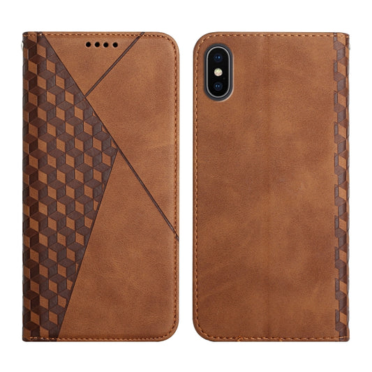 For iPhone XS Max Diamond Pattern Splicing Skin Feel Magnetic Horizontal Flip Leather Case with Card Slots & Holder & Wallet(Brown) by buy2fix