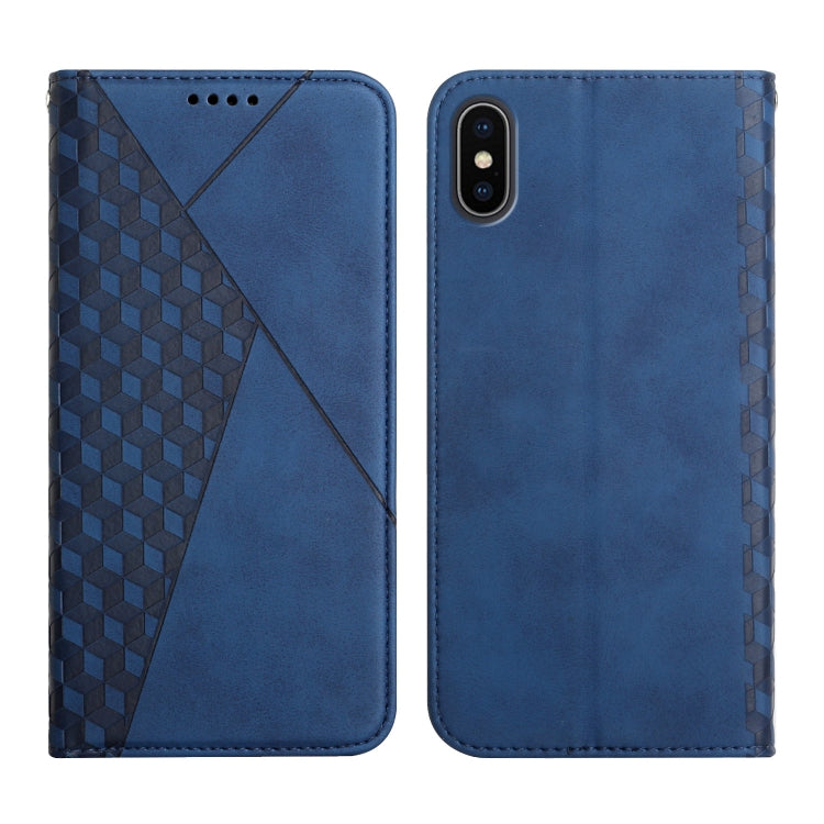 For iPhone XS Max Diamond Pattern Splicing Skin Feel Magnetic Horizontal Flip Leather Case with Card Slots & Holder & Wallet(Blue) by buy2fix