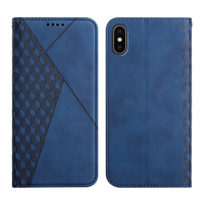 For iPhone XS Max Diamond Pattern Splicing Skin Feel Magnetic Horizontal Flip Leather Case with Card Slots & Holder & Wallet(Blue) by buy2fix