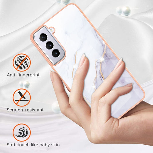 For Samsung Galaxy S21 5G Electroplating Marble Pattern Dual-side IMD TPU Shockproof Case(White 006) by buy2fix