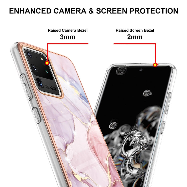 For Samsung Galaxy S20 Ultra Electroplating Marble Pattern Dual-side IMD TPU Shockproof Case(Rose Gold 005) by buy2fix