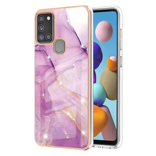 For Samsung Galaxy A21s Electroplating Marble Pattern Dual-side IMD TPU Shockproof Case(Purple 001) by buy2fix