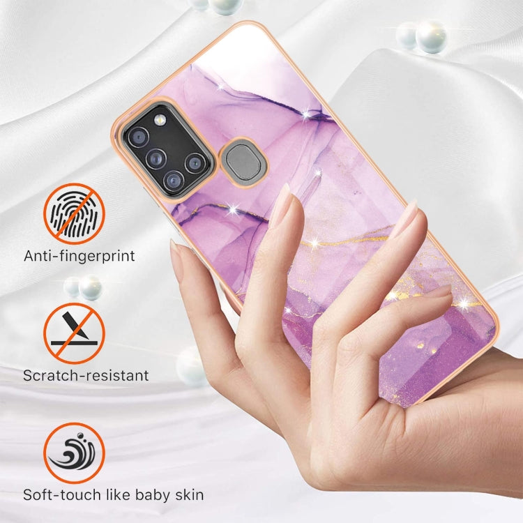 For Samsung Galaxy A21s Electroplating Marble Pattern Dual-side IMD TPU Shockproof Case(Purple 001) by buy2fix