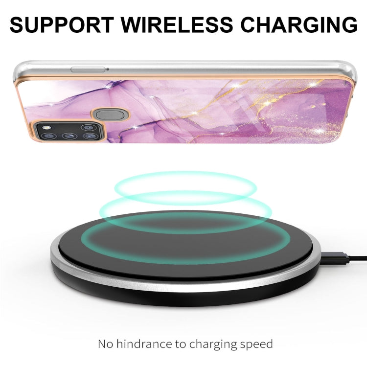 For Samsung Galaxy A21s Electroplating Marble Pattern Dual-side IMD TPU Shockproof Case(Purple 001) by buy2fix