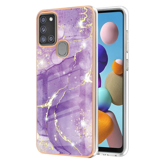For Samsung Galaxy A21s Electroplating Marble Pattern Dual-side IMD TPU Shockproof Case(Purple 002) by buy2fix
