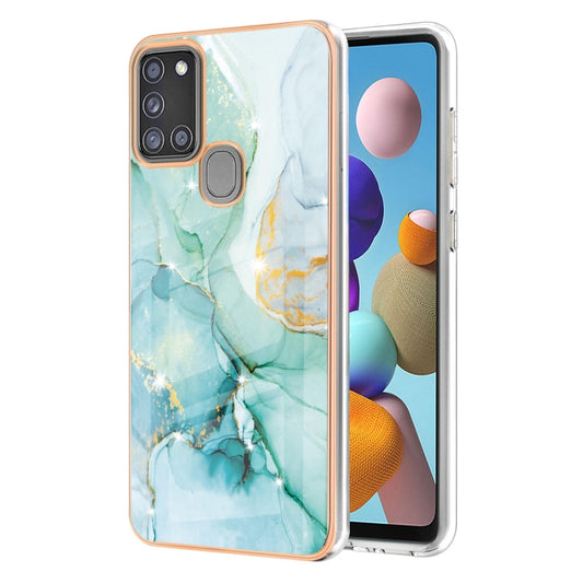 For Samsung Galaxy A21s Electroplating Marble Pattern Dual-side IMD TPU Shockproof Case(Green 003) by buy2fix