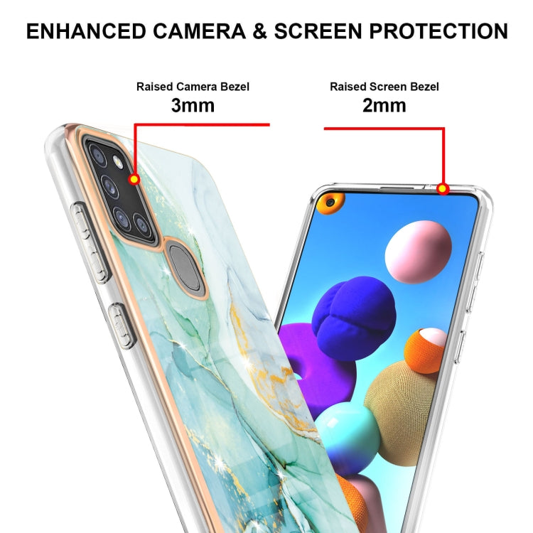 For Samsung Galaxy A21s Electroplating Marble Pattern Dual-side IMD TPU Shockproof Case(Green 003) by buy2fix