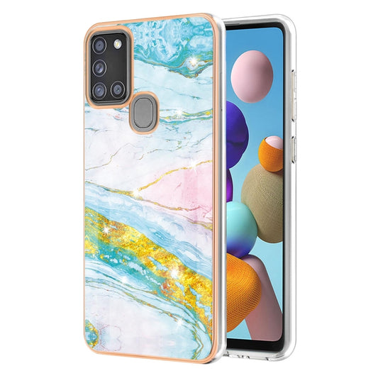 For Samsung Galaxy A21s Electroplating Marble Pattern Dual-side IMD TPU Shockproof Case(Green 004) by buy2fix