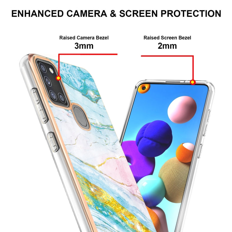 For Samsung Galaxy A21s Electroplating Marble Pattern Dual-side IMD TPU Shockproof Case(Green 004) by buy2fix