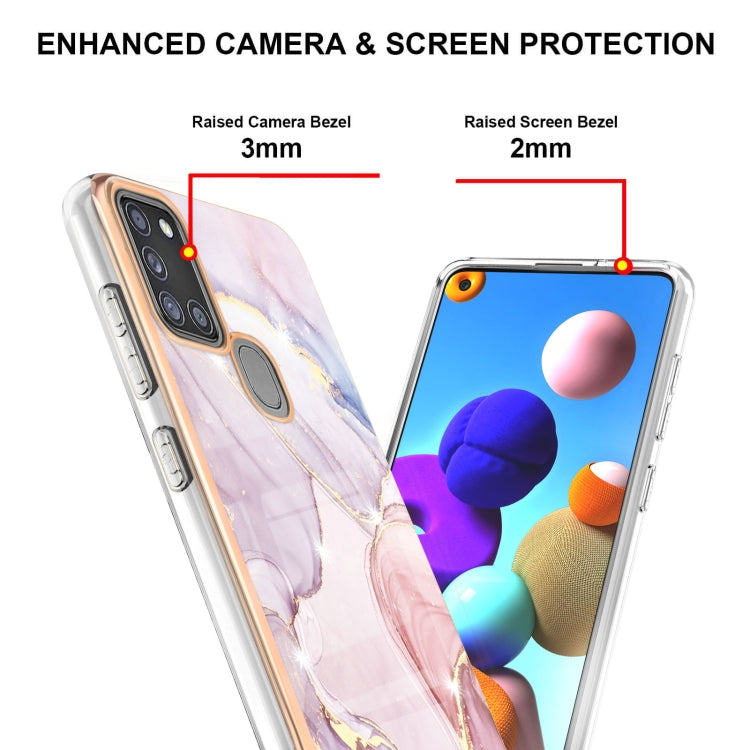 For Samsung Galaxy A21s Electroplating Marble Pattern Dual-side IMD TPU Shockproof Case(Rose Gold 005) by buy2fix