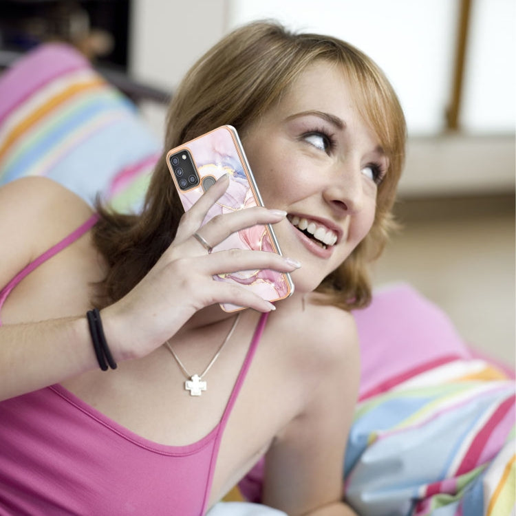 For Samsung Galaxy A21s Electroplating Marble Pattern Dual-side IMD TPU Shockproof Case(Rose Gold 005) by buy2fix