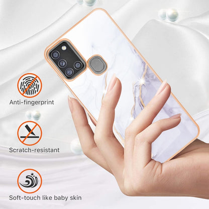 For Samsung Galaxy A21s Electroplating Marble Pattern Dual-side IMD TPU Shockproof Case(White 006) by buy2fix