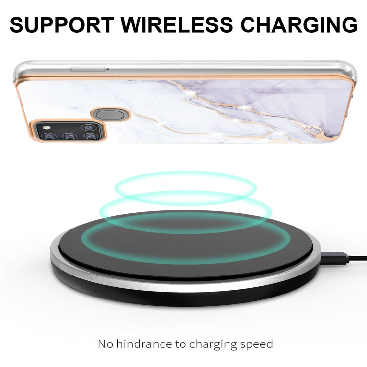 For Samsung Galaxy A21s Electroplating Marble Pattern Dual-side IMD TPU Shockproof Case(White 006) by buy2fix